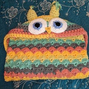 Crochet hooded owl blanket